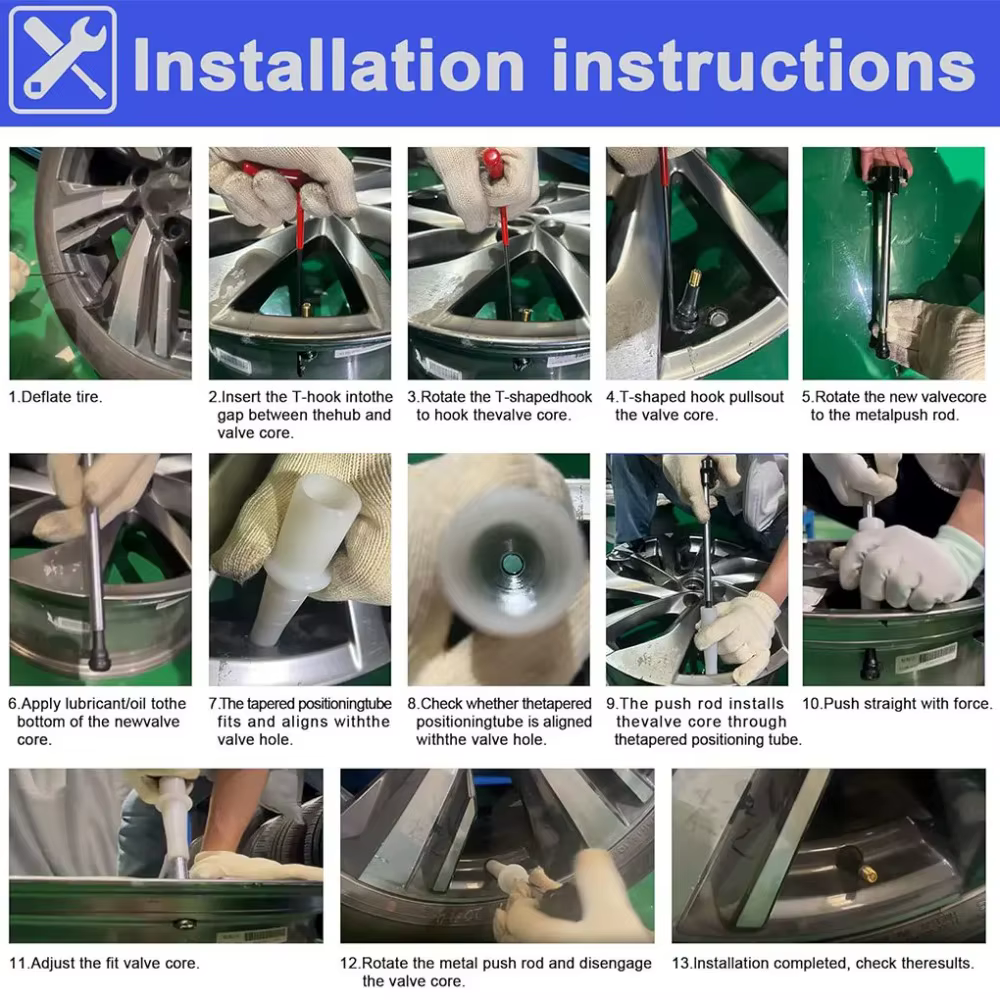 Kit d'outils de réparation de Valve de pneu sans démontage, remplacement de Valve de pneu avec outil d'installation efficace et rapide avec noyau de Valve