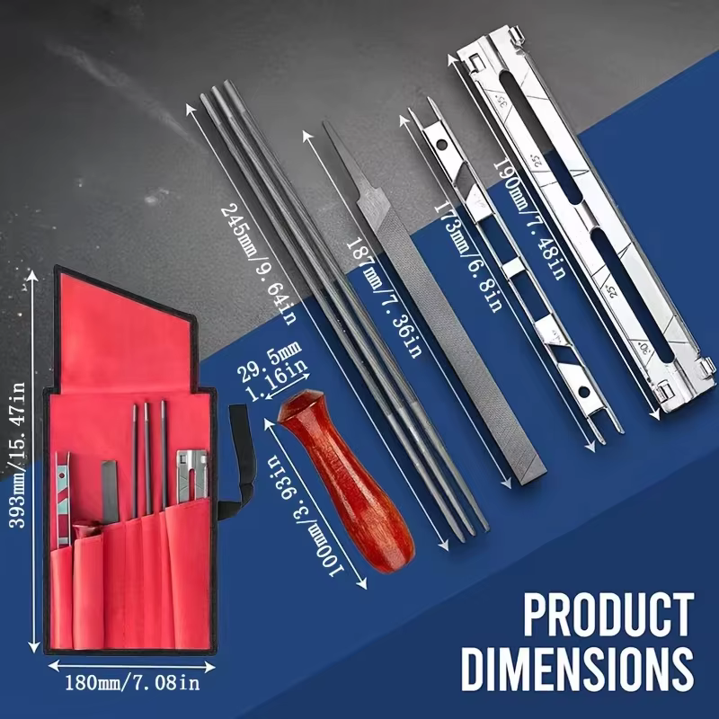 Kit d'affûtage de tronçonneuse – Ensemble de 9 pièces avec limes rondes (5/32"