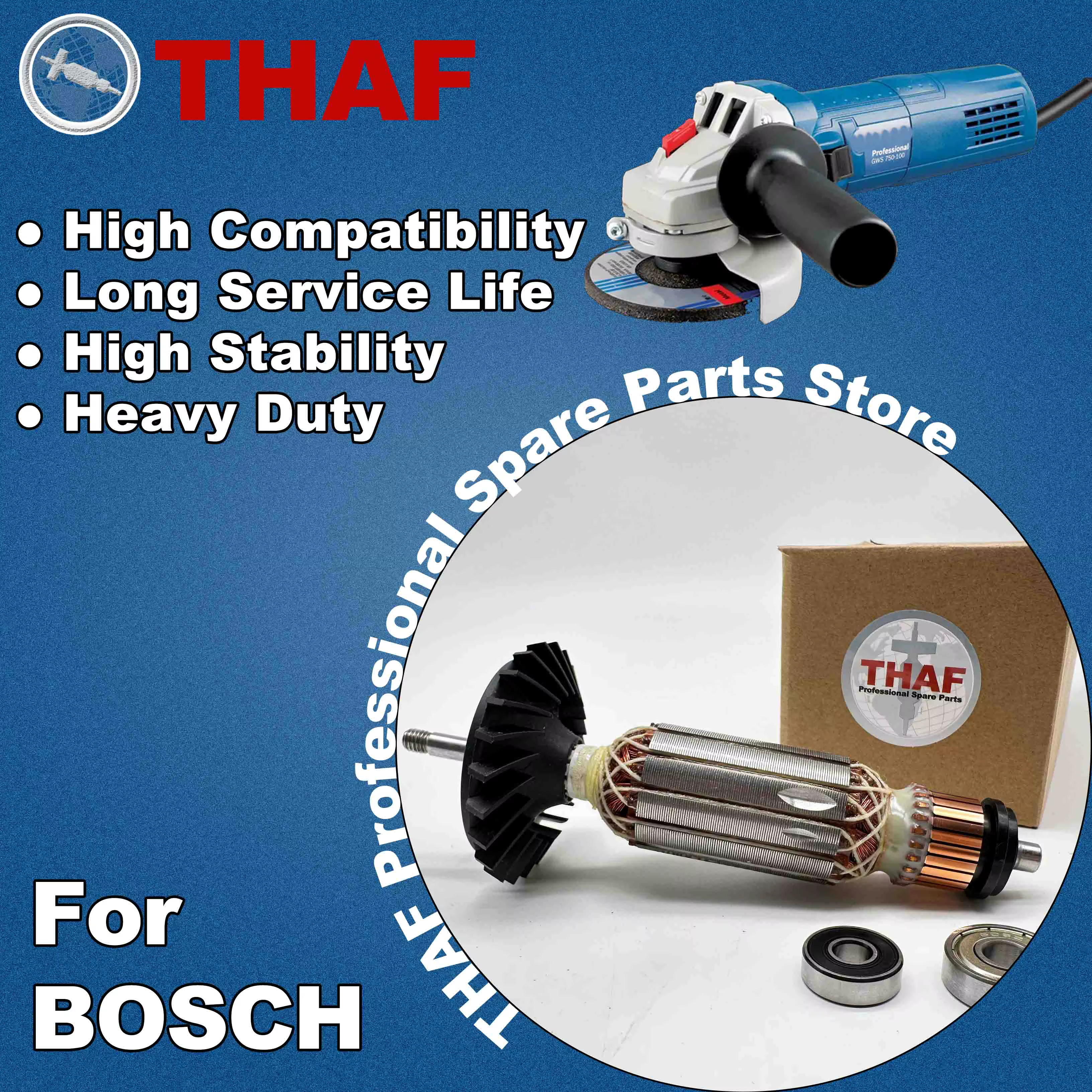 AC 220V 240V GWS750-100 Induit Rotor pour BOSCH GWS750-100S Meuleuse Angulaire Pièces de rechange