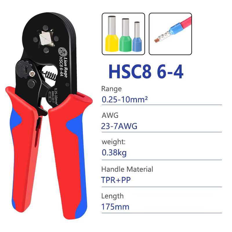 Outil de sertissage HSC8 6-4 0.25-10mm pour bornes tubulaires de virole 2 23-7AWG jeu de pinces à sertir
