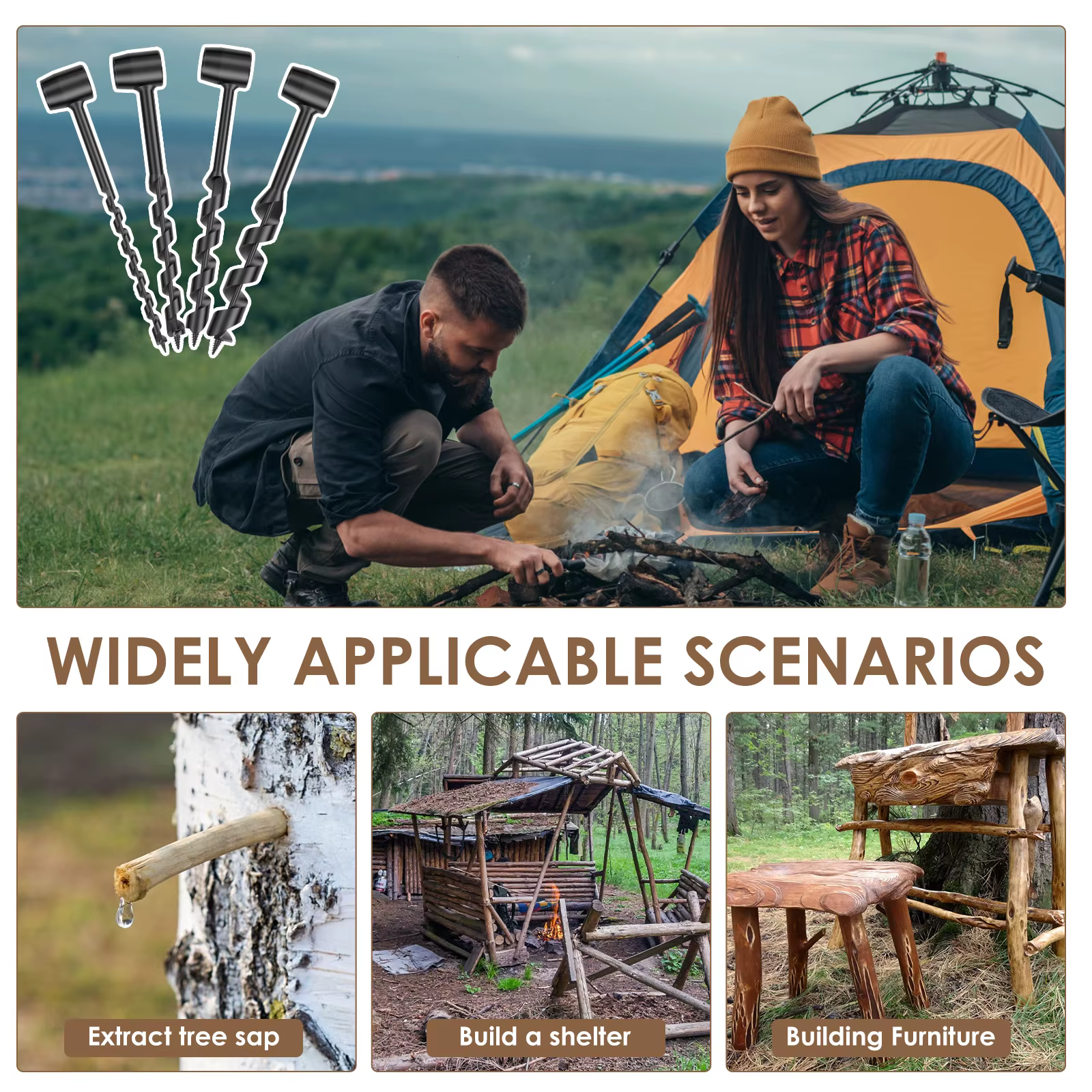 Perceuse à bois multifonctionnelle Bushcraft pour la survie en plein air