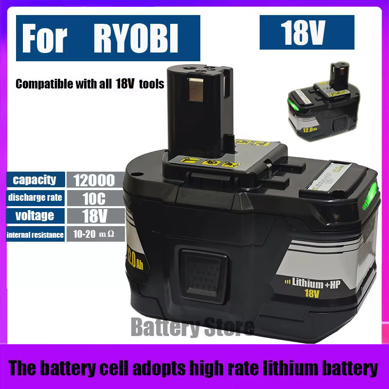 Nouvelle batterie haute performance RYOBI 18V 12.0Ah-15C l-ion adaptée à toutes les séries d'outils électriques P108 RB18L50