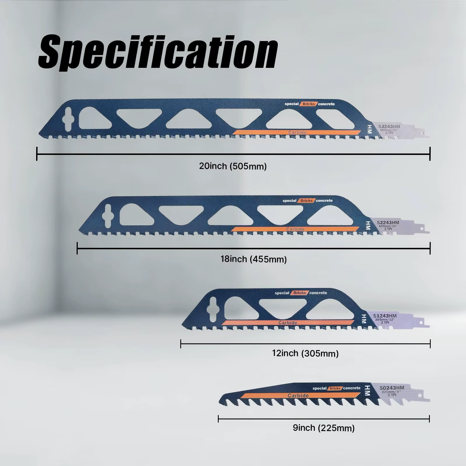 Vearter 225/300/455/505mm lames de scie alternative en alliage de carbure