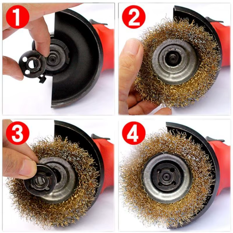 Brosse métallique de 4 pouces (125/150 mm) pour meuleuse d'angle - Outil de décapage de la rouille et de polissage des métaux