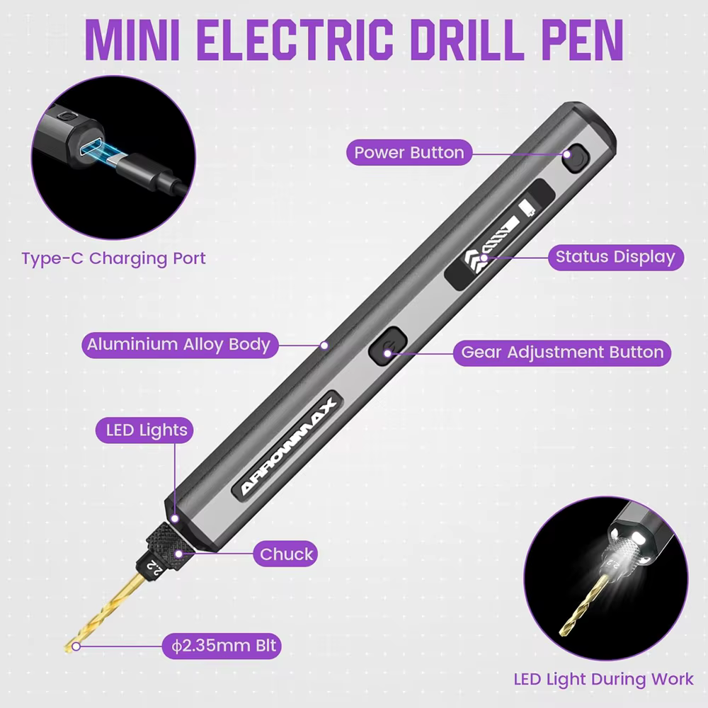 ARROWMAX Mini perceuse électrique rotative sans fil rechargeable pour artisanat