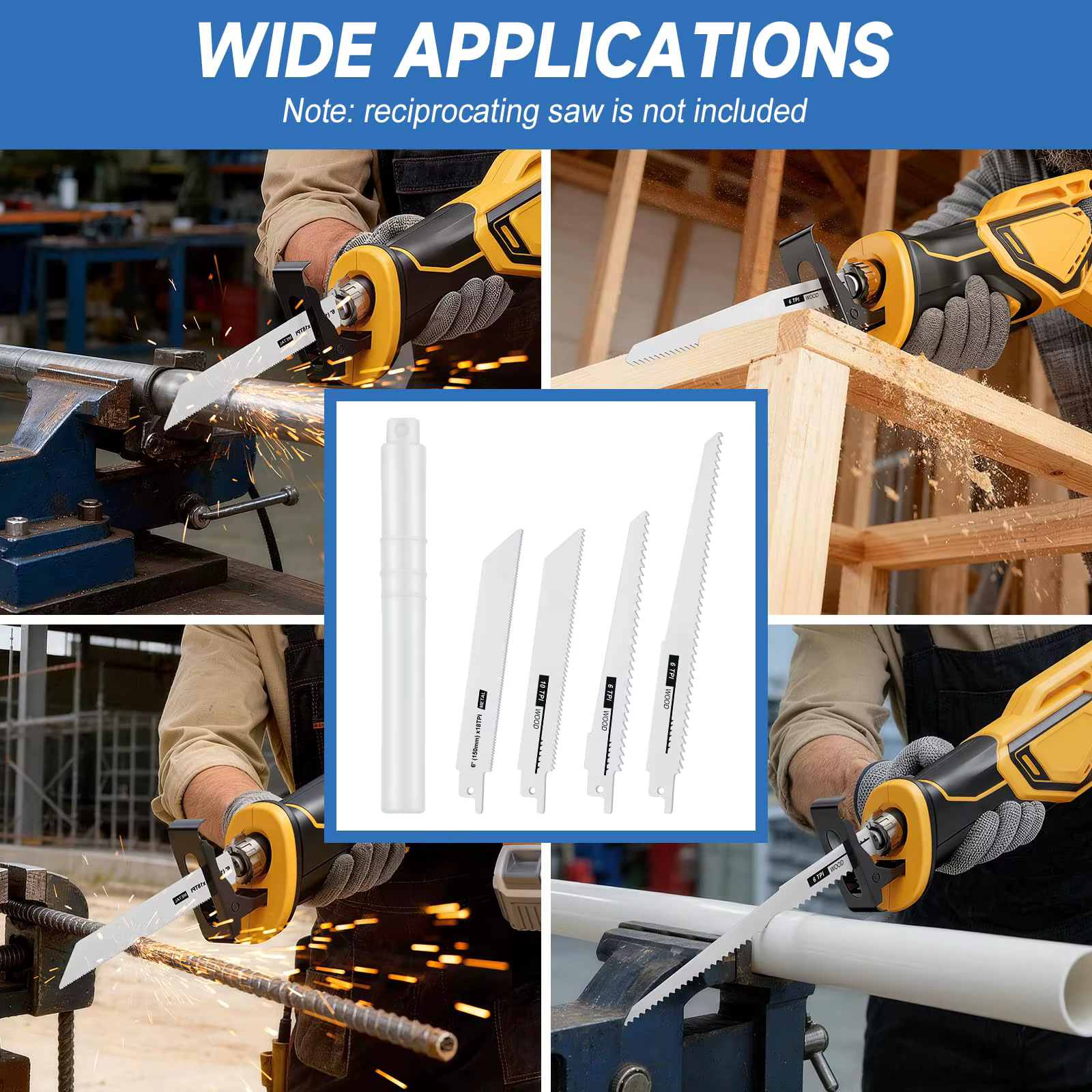 Lot de 10 lames de scie sabre multi-marques compatibles pour la coupe du bois