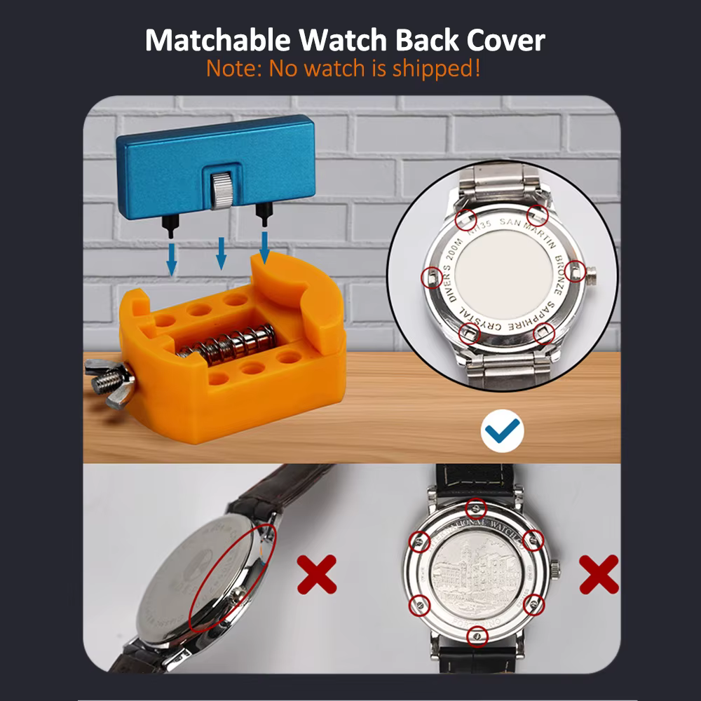 Kit d'outils de remplacement de batterie de montre, clé de montre, dissolvant arrière pour rotation, couvercle de montre ouvert, ensemble d'ouvreur de boîtier de montre