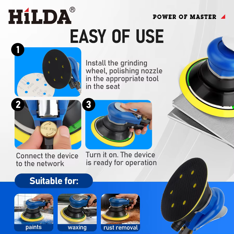 HILDA 5 pouces 150mm ponceuse orbitale à Air modèle d'extraction de poussière pour voiture métal bois cire rectifieuse outil de Performance