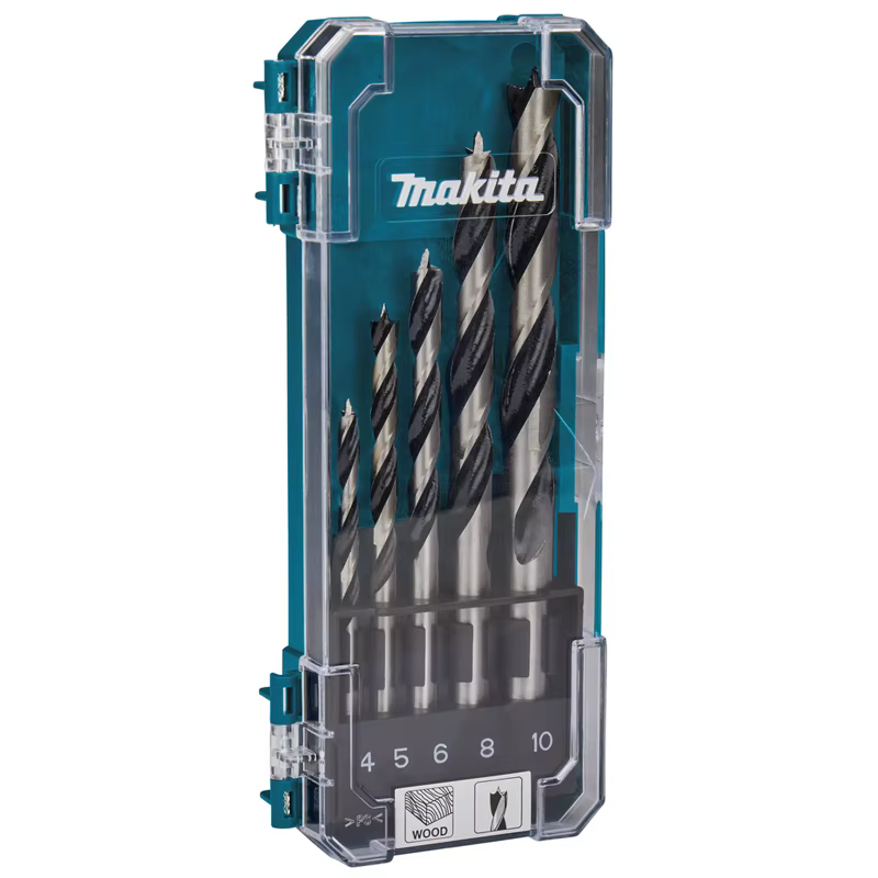 Makita D-72861 jeu de forets à bois 5 pièces 4 mm/5 mm/6 mm/8 mm/10 mm tige droite tournevis à percussion accessoires d'outils de forage hélicoïdal