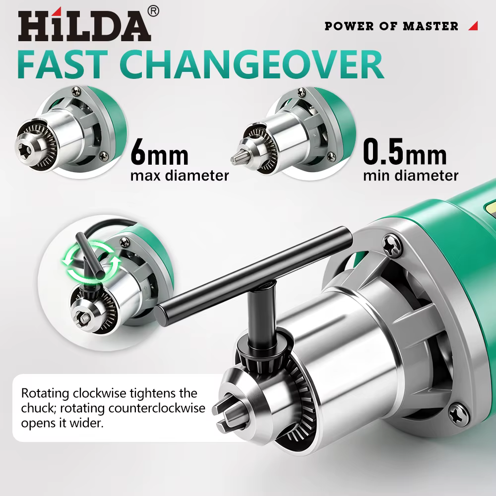 HILDA 500W vert graveur perceuse électrique 6 positions vitesse Variable haute puissance travail du bois outils rotatifs ensemble meuleuse polissage