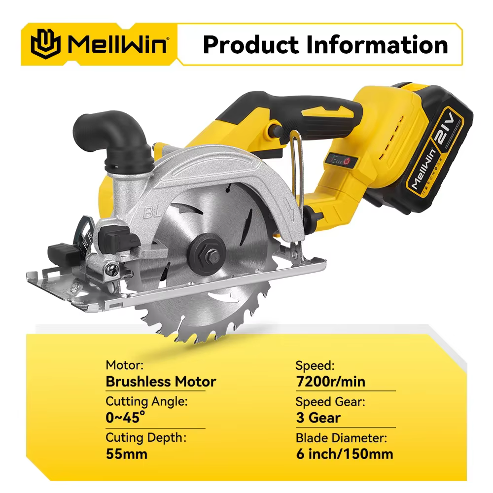 MELLWIN 6 pouces scie circulaire électrique sans brosse