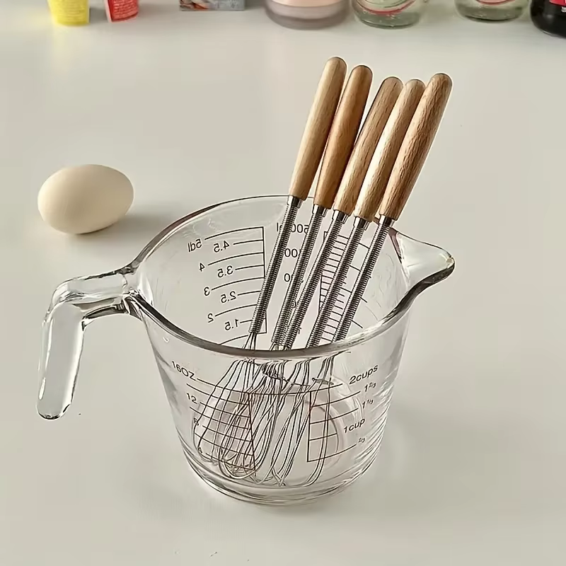 Mini batteur à œufs en acier inoxydable, manche en bois, mélangeur d'œufs, ensemble de cuisson, outils de gâteaux à domicile, accessoires de cuisine
