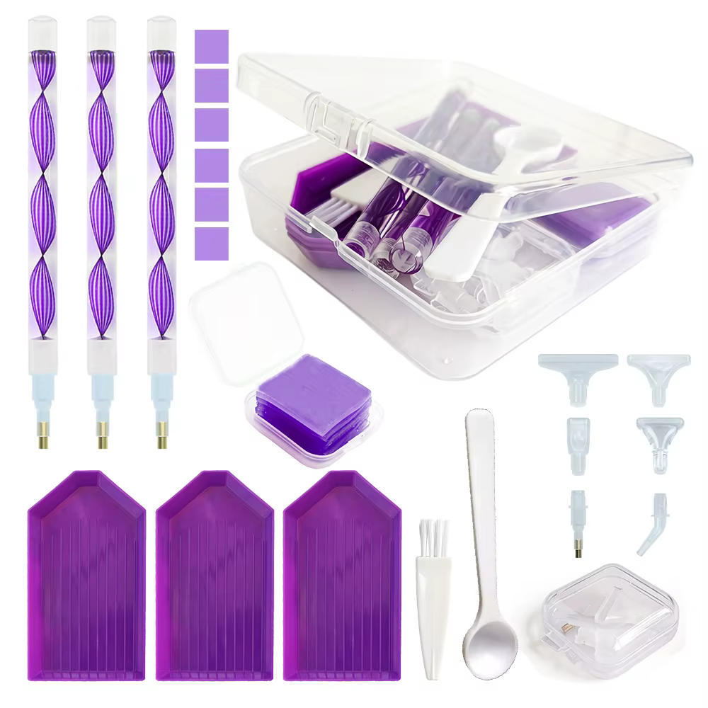 Kit d'outils de broderie diamant DIY, boîte de rangement 4 couleurs avec plateau, ensemble de pinces à cire et stylos, accessoires de broderie diamant 5D, outils d'artisanat