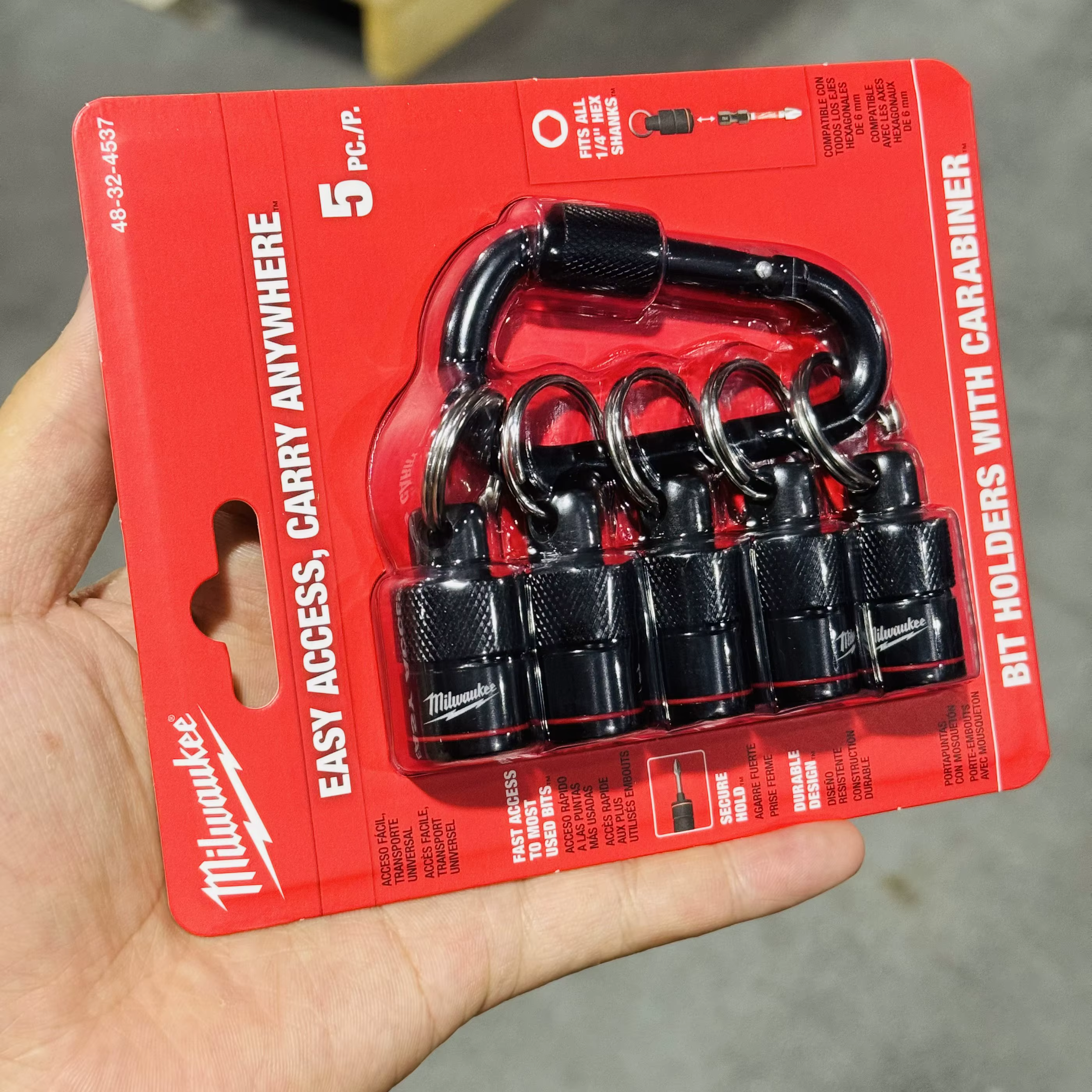 Milwaukee 48-32-4537 Ensemble de 5 porte-embouts mousquetons