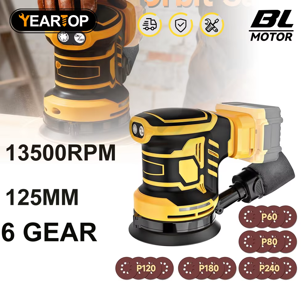YEARTOP Ponceuse orbitale électrique 125MM 6 vitesses sans fil