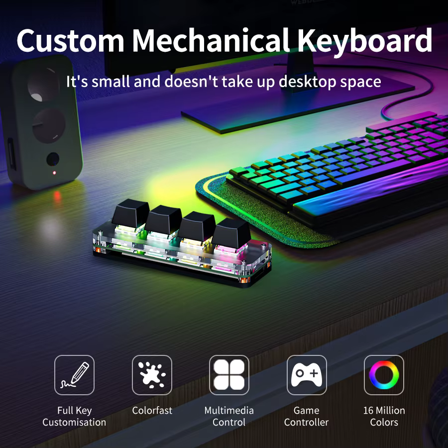Clavier mécanique USB, bouton de programmation personnalisé, 4 touches, Mini clavier d'échange à chaud, Photoshop, programmation RGB, jeu Macro