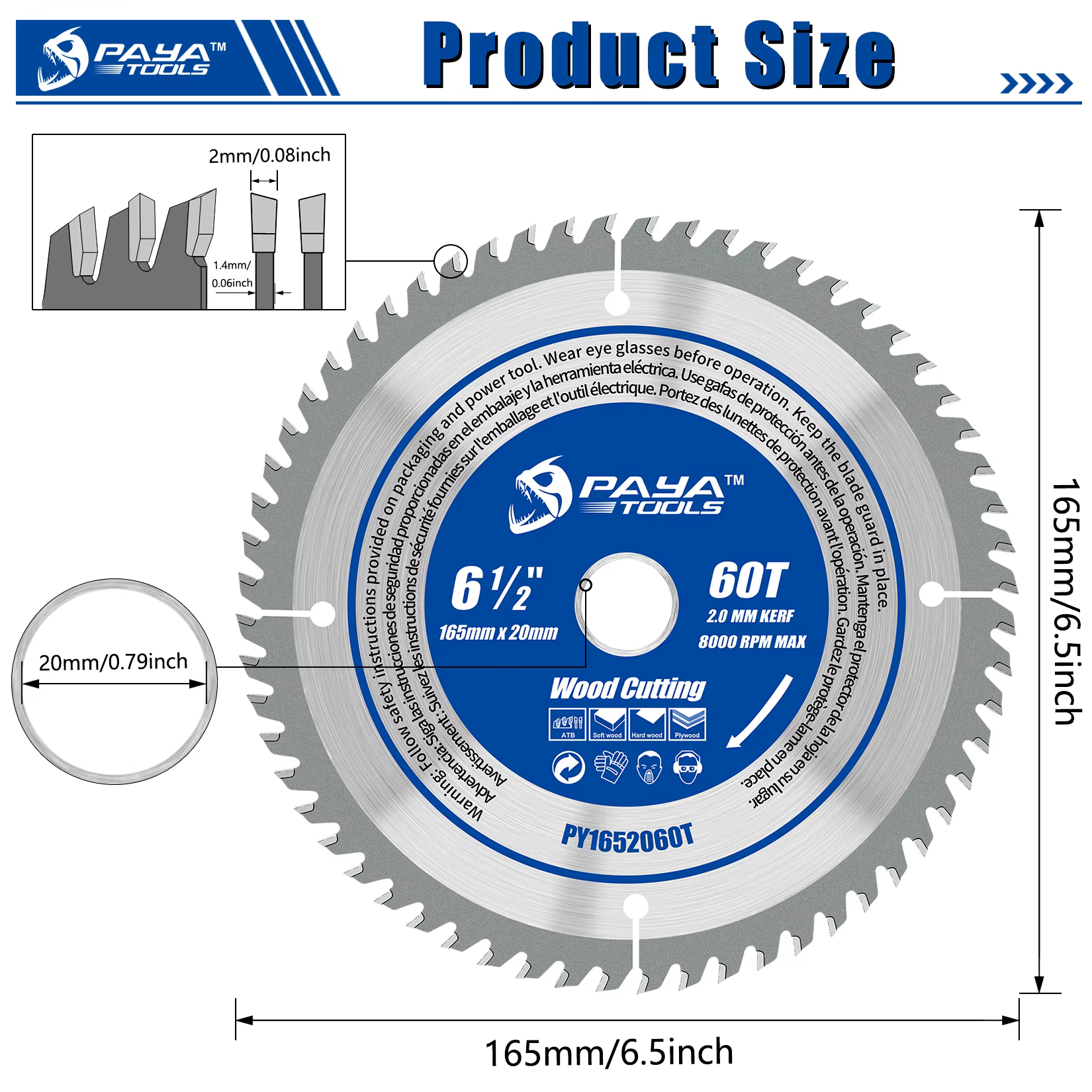 Lame de scie circulaire PAYA 6 1/2" 60T ATB