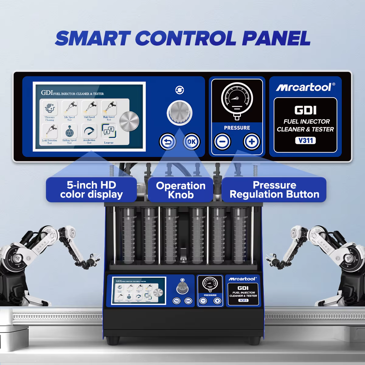 MRCARTOOL V311 GDI EFI FEI 6 cylindres piézoélectrique injecteur de carburant nettoyant et testeur Machine pour voiture avec panneau de commande intelligent
