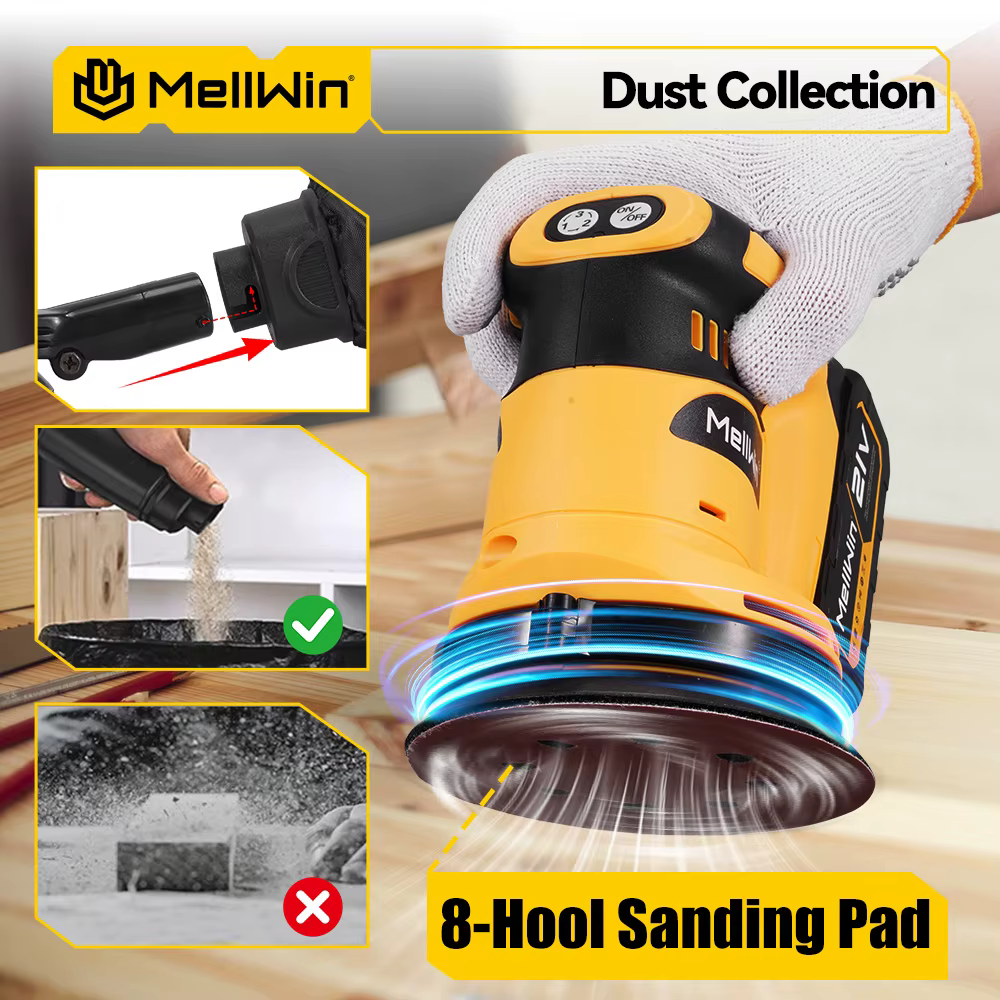 MELLWIN ponceuse électrique sans fil 3 vitesses réglable ponçage orbital Machine de polissage outil de travail du bois pour Makita 18V batterie broche