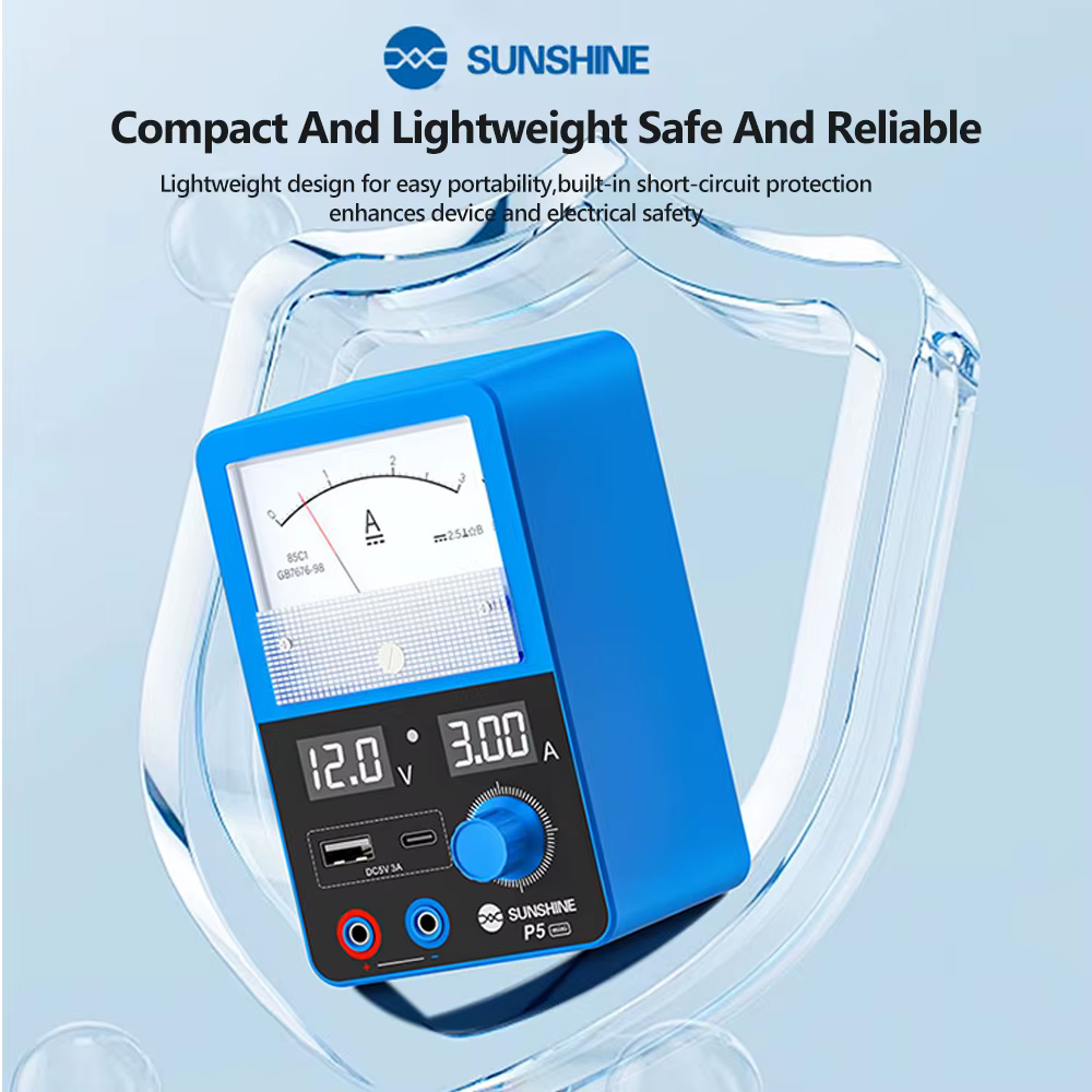 SUNSHINE P5 Mini alimentation intelligente 12V 3A avec Ports USB-A/C pour réparation d'appareils électroniques outil de détection de tension et de courant