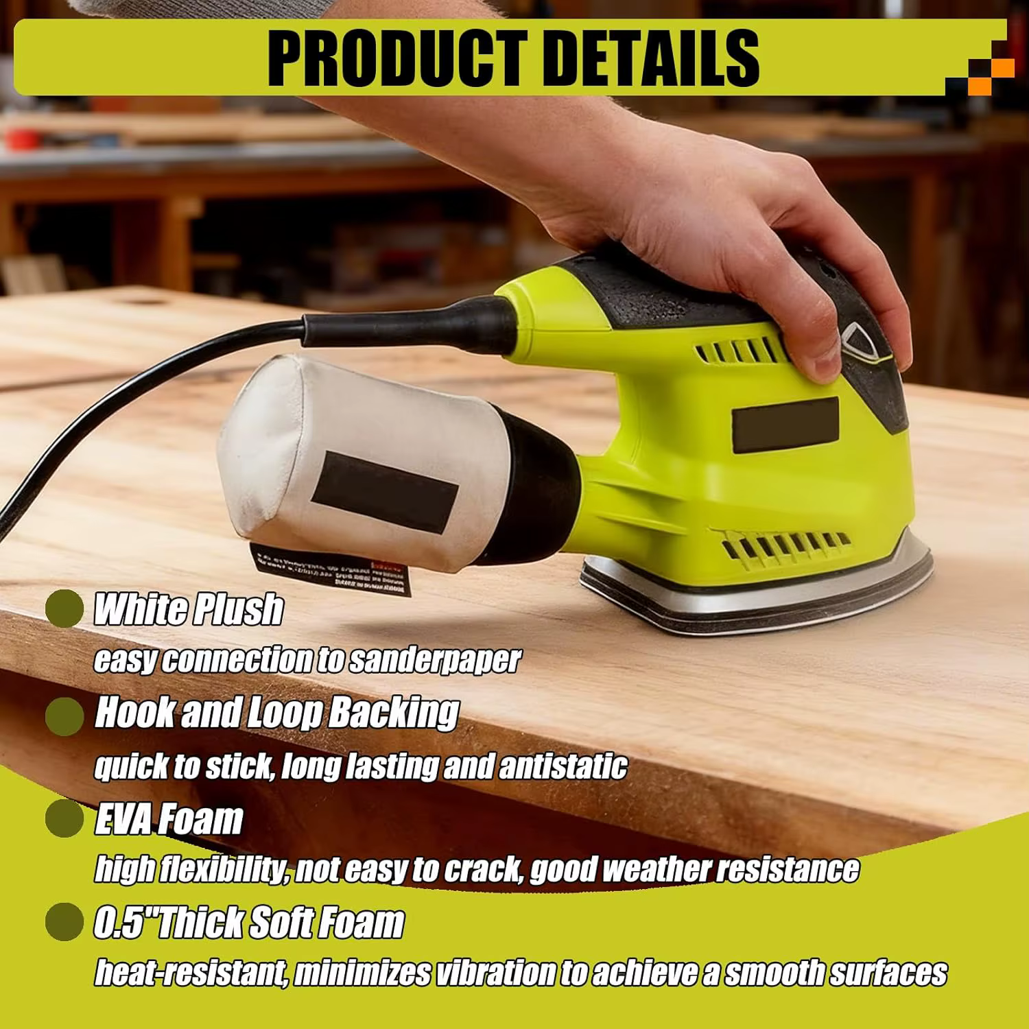 Plaque de ponçage en mousse à 6 trous pour Ryobi