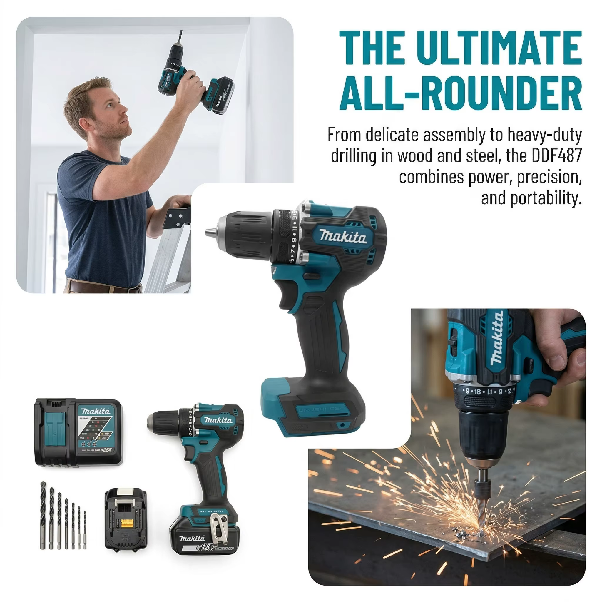 Perceuse-visseuse sans fil Makita DDF487 18V 2026 pour équipe de décoration