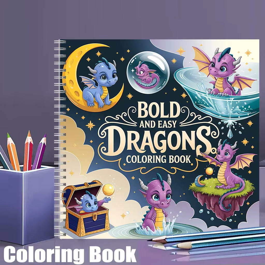 Livre de coloriage Easy Dragons pour adultes, cadeau d'anniversaire, fournitures de rentrée scolaire, livre de dessin mignon pour adultes