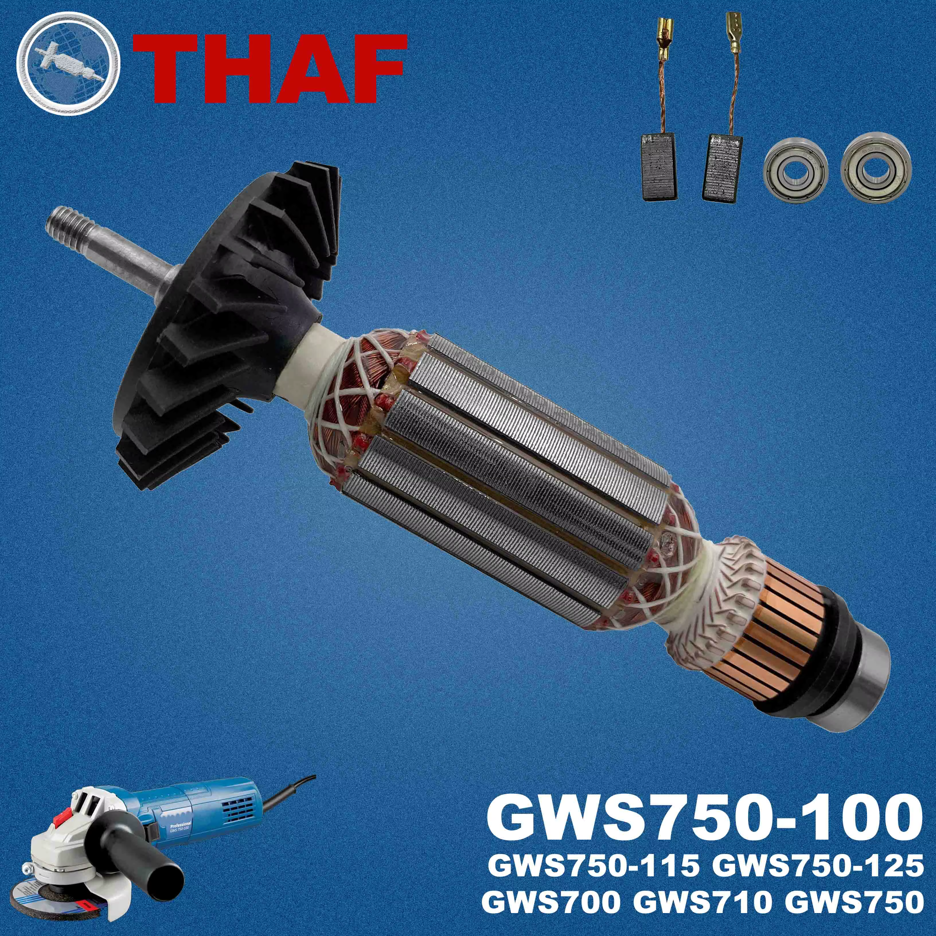AC 220V 240V GWS750-100 Induit Rotor pour BOSCH GWS750-100S Meuleuse Angulaire Pièces de rechange