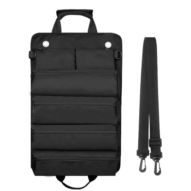 Sac à outils pliable et enroulable avec 2 pochettes zippées détachables