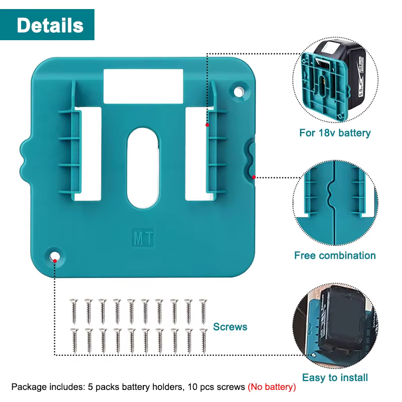 Paquet de 5 support de stockage de batterie pour Makita 14.4V 18V Li-ion