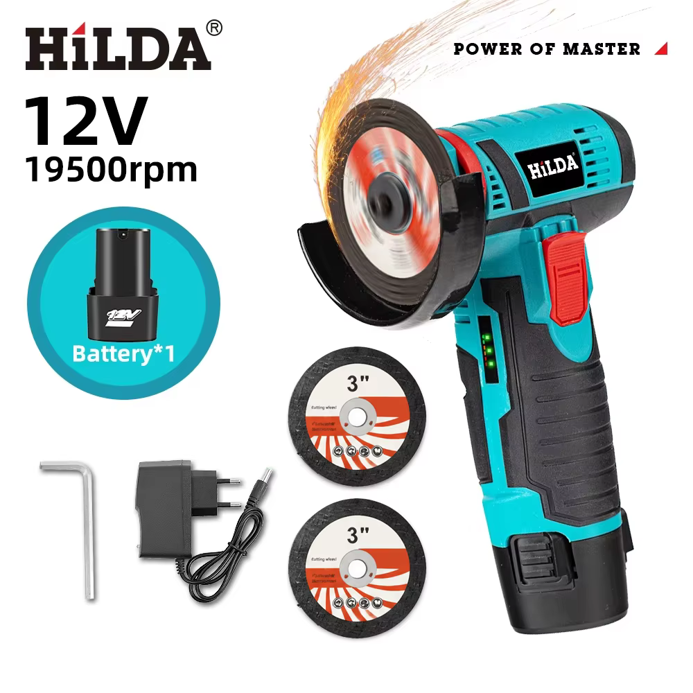 HILDA 3 pouces Mini meuleuse d'angle 12v outil électrique sans fil pour couper le polissage et le meulage du diamant