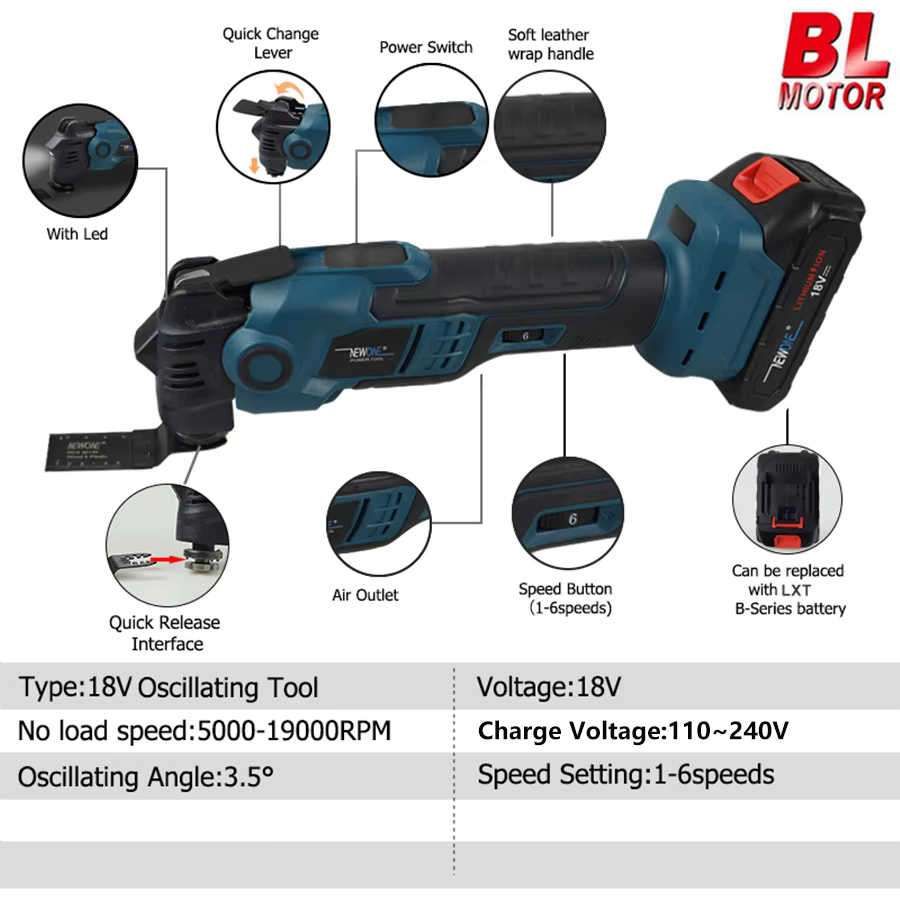 Outil oscillant à dégagement rapide sans balais NEWONE 18V