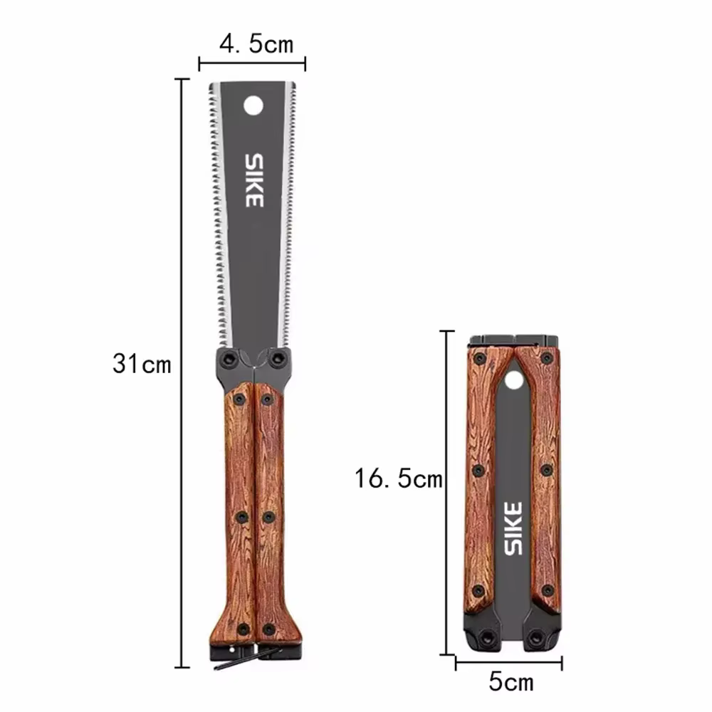 Scie à main pliable double face avec manche en bois pour le travail
