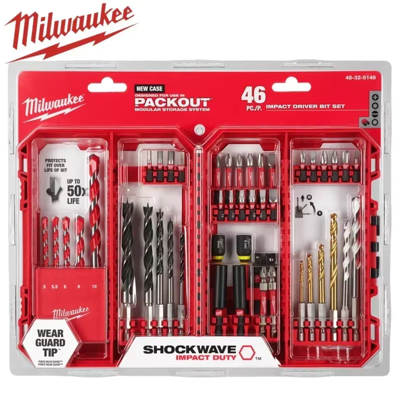 Milwaukee 48-32-5148 Ensemble de 46 embouts de perçage à percussion SHOCKWAVE
