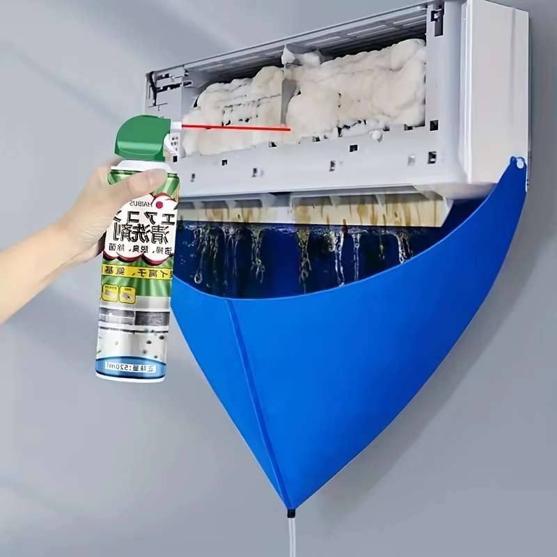 Kit de nettoyage de climatiseur mural : housse anti-poussière, sac d'eau et outils - Protege les murs et les meubles