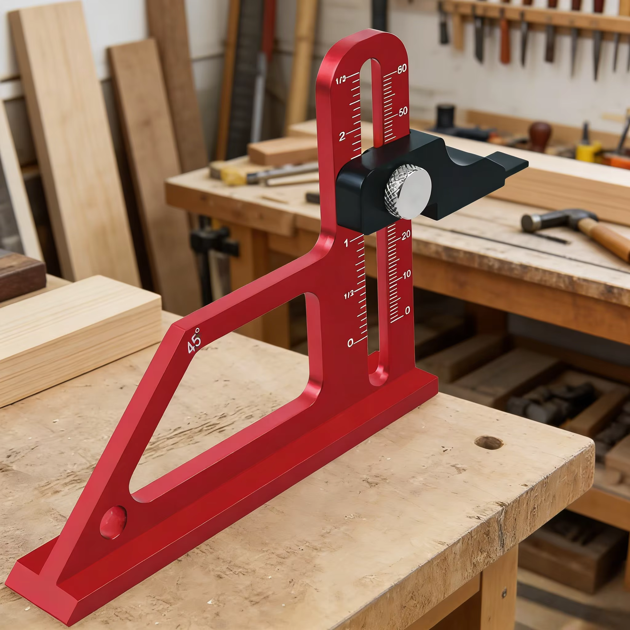 Jauge de profondeur à réglage rapide pour scies de table - Outil de mesure de hauteur 0-60 mm - Régleur de fraises et de lames en alliage d'aluminium