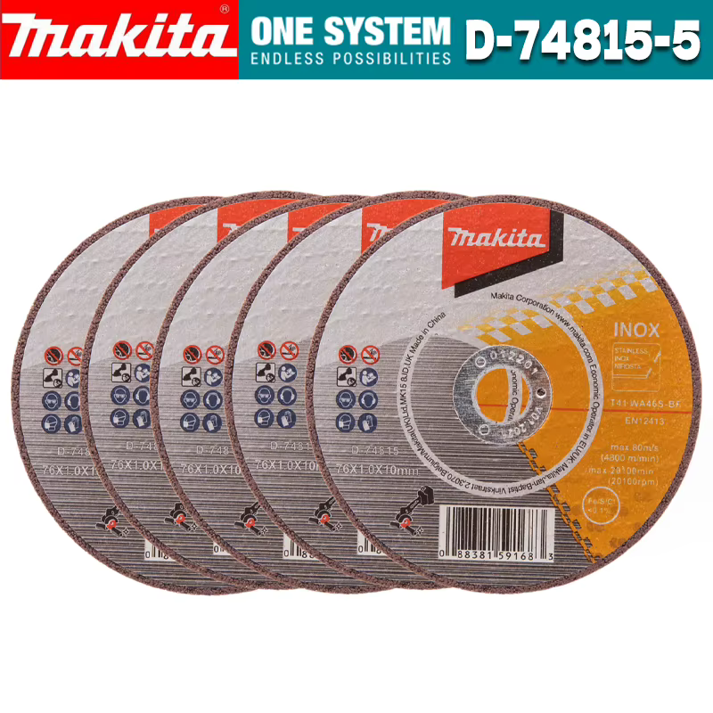 MAKITA Roue à tronçonner D-74815-5 76x10mm en acier inoxydable 5 pièces WA60T Scie à lame électrique Applicable à DMC300