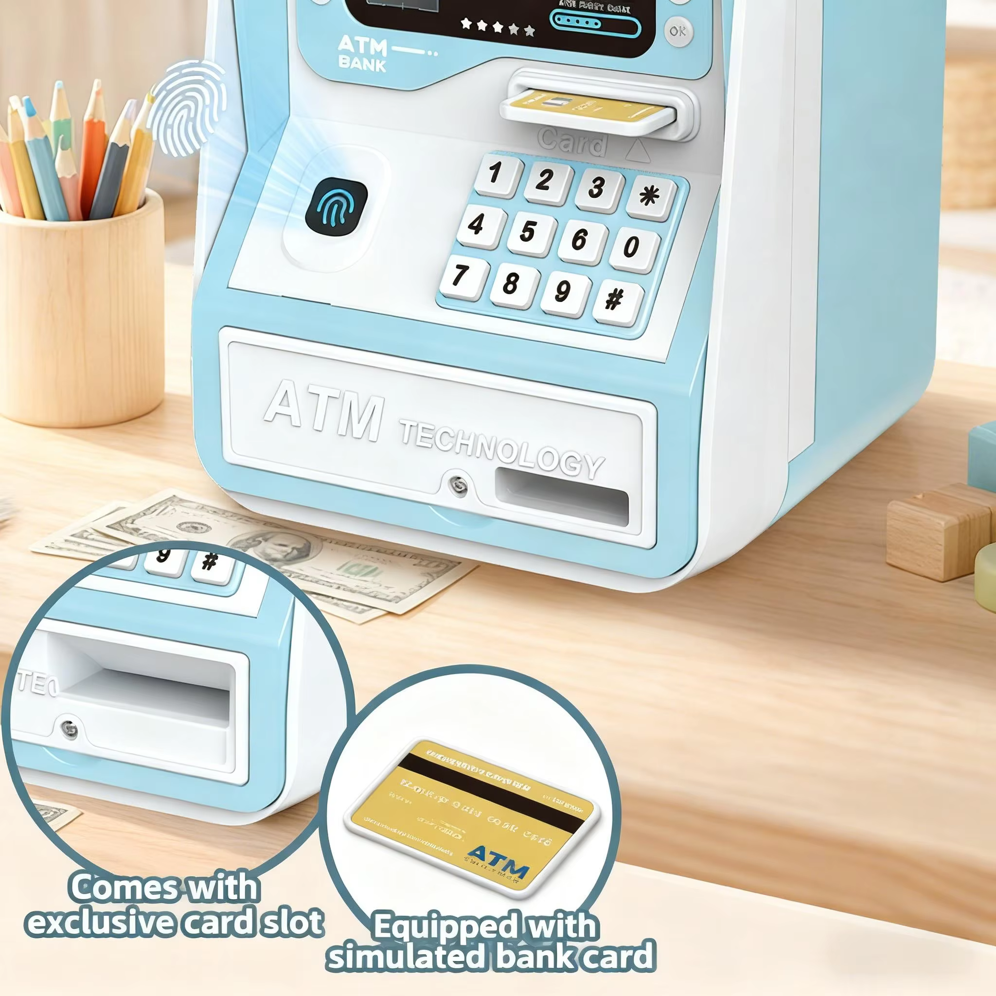 Tirelire ATM interactive avec mot de passe simulé, jouet créatif pour enfants, cadeau de Noël, pour apprendre à économiser et à gérer les finances