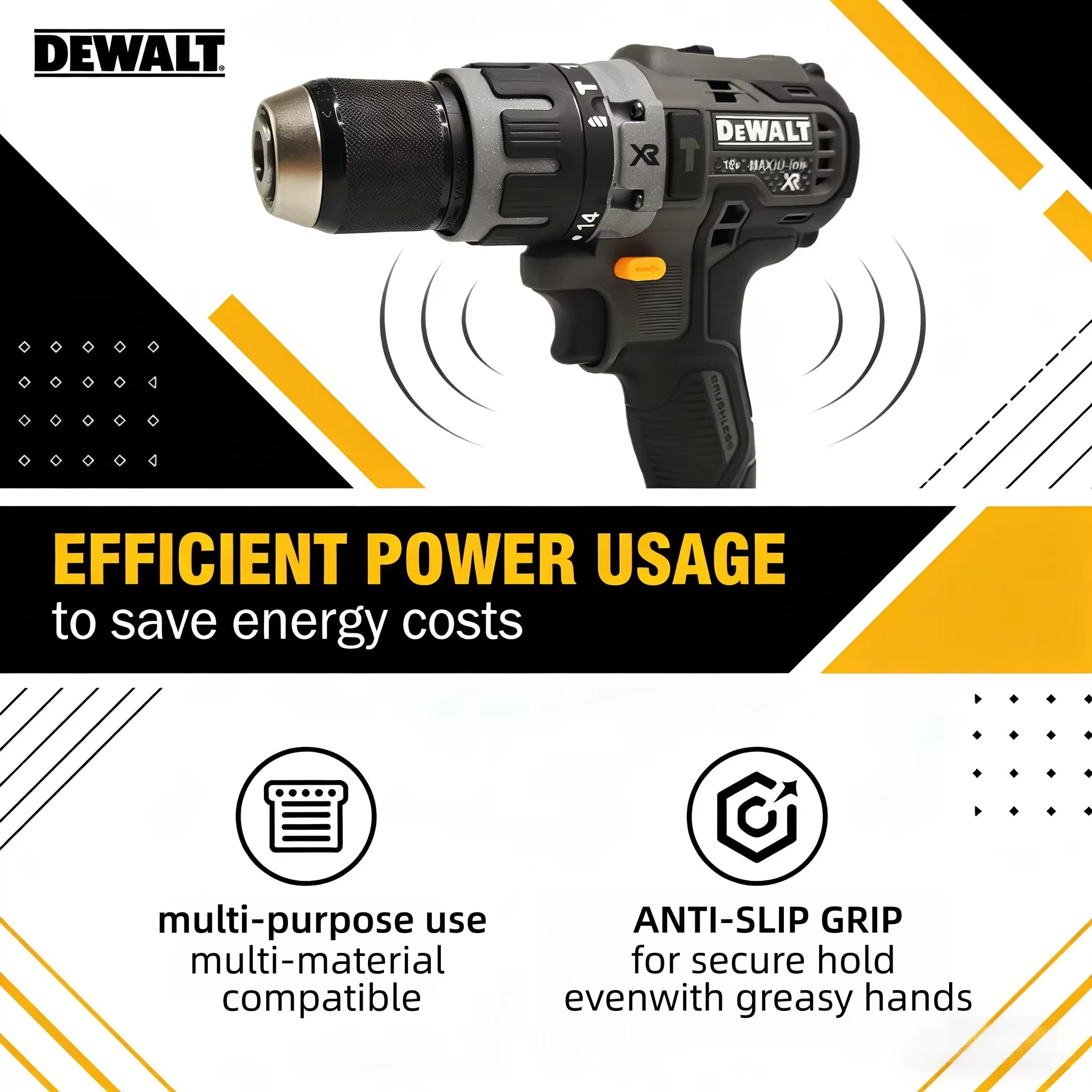Perceuse-visseuse compacte sans balais DEWALT DCD791 : Outil électrique sans fil rechargeable multifonctionnel pour des applications polyvalentes