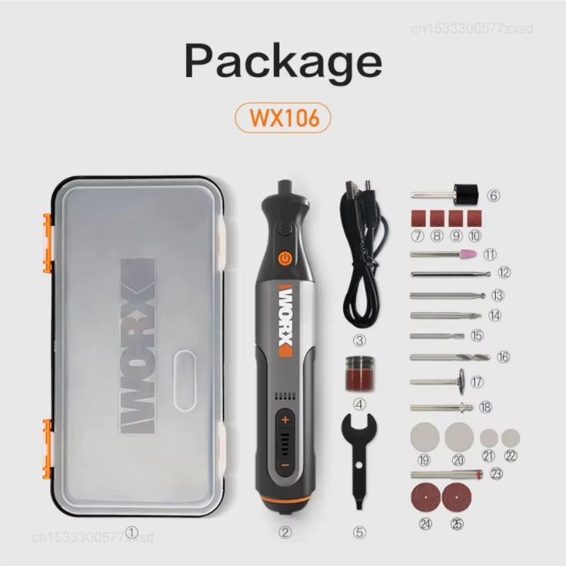 Worx 8V outil rotatif WX106/WX750 Mini perceuse sans fil gravure meulage Machine de polissage vitesse Variable ensemble d'outils électriques bricolage maison