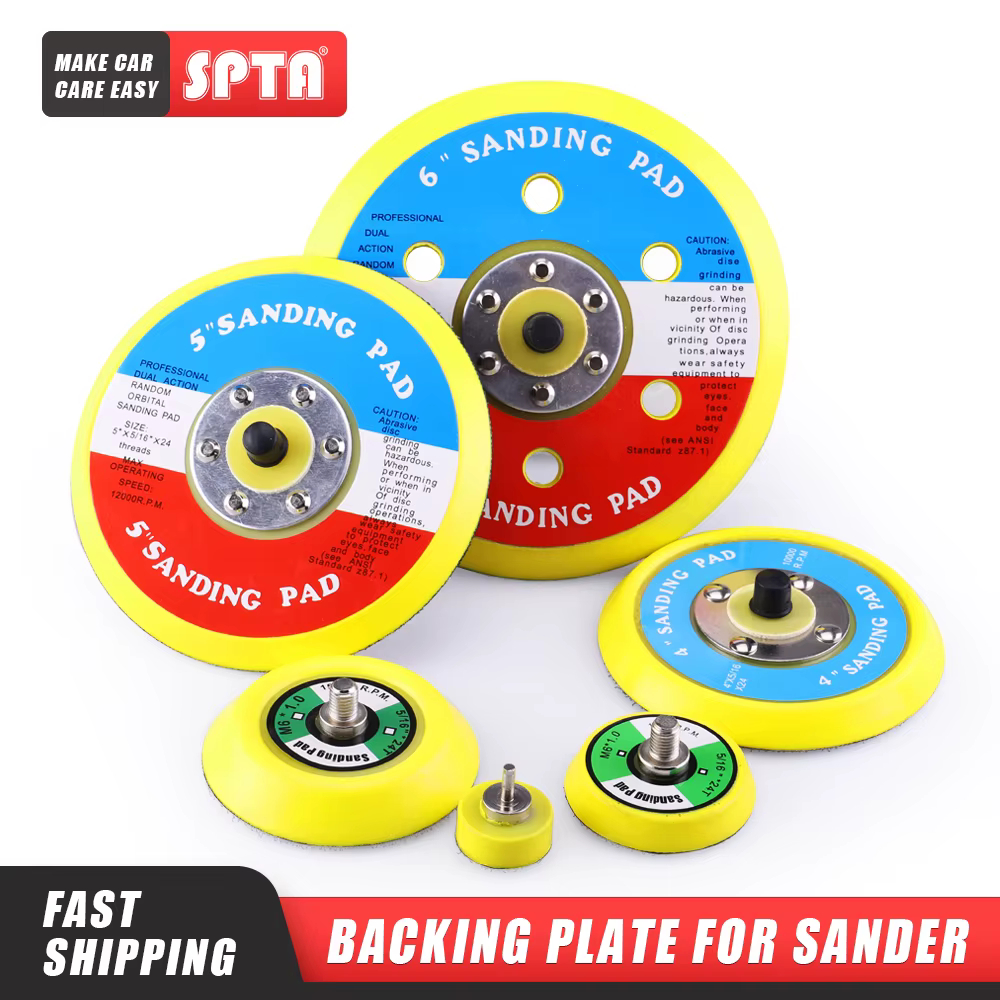 SPTA 1PC M6 5/16" DA Plaque de ponçage orbitale 2" 50mm 3" 75mm 4" 100mm 5" 125mm à fixation auto-agrippante pour ponceuse pneumatique et polisseuse automobile