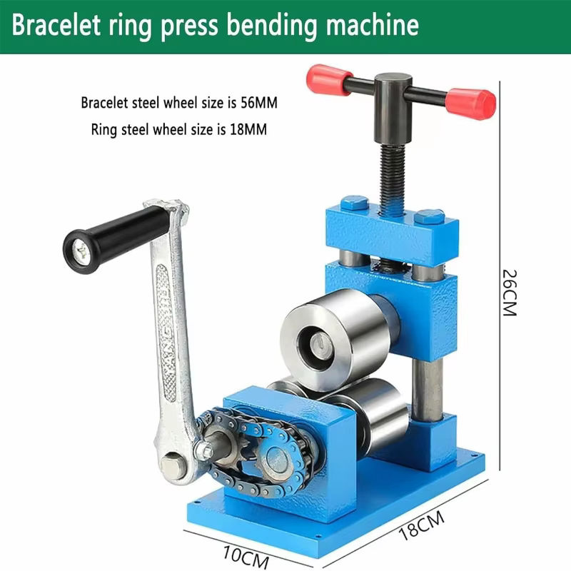 Machine à cintrer les bijoux, laminoir manuel avec rouleaux de 56mm et 18mm, outil de cintreuse d'anneaux à manivelle, traitement et réparation de bijoux