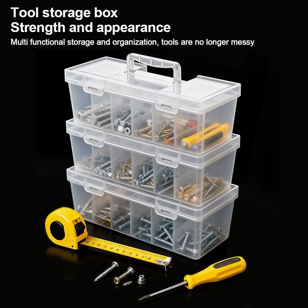Boîte de rangement d'outils en plastique transparente