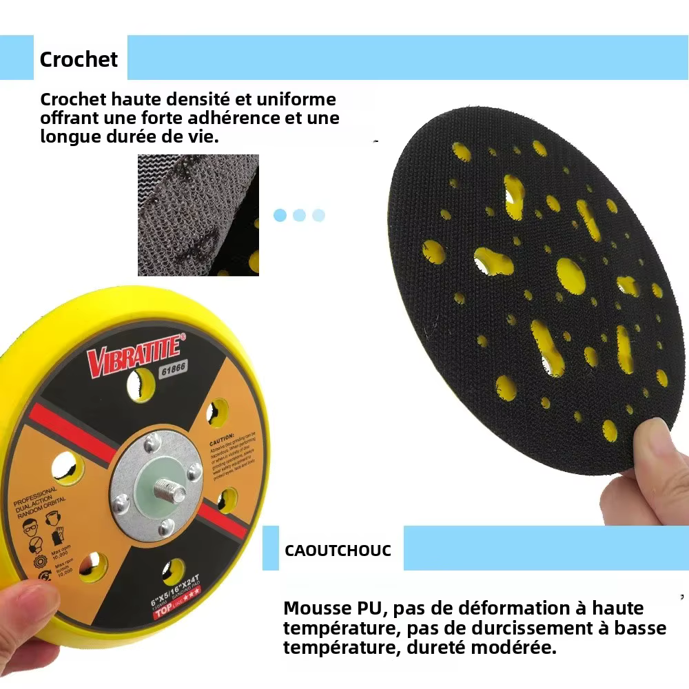 Support de ponçage multi-trous de 6 po (150 mm) à fixation auto-agrippante avec filetage 5/16x24T