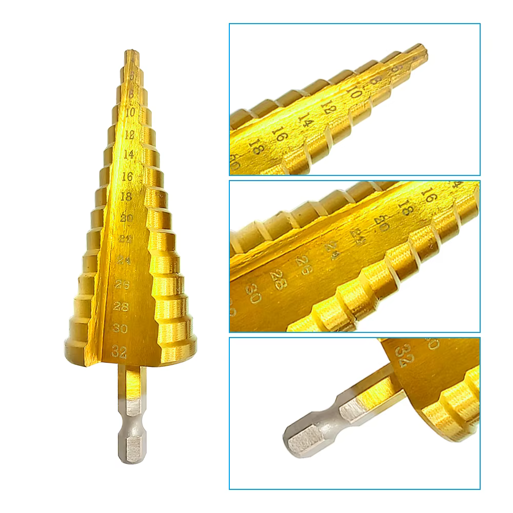 1PC titane plaqué Hexagonal rainure droite étape perceuse 4-32mm alésage pagode foret trou ouverture