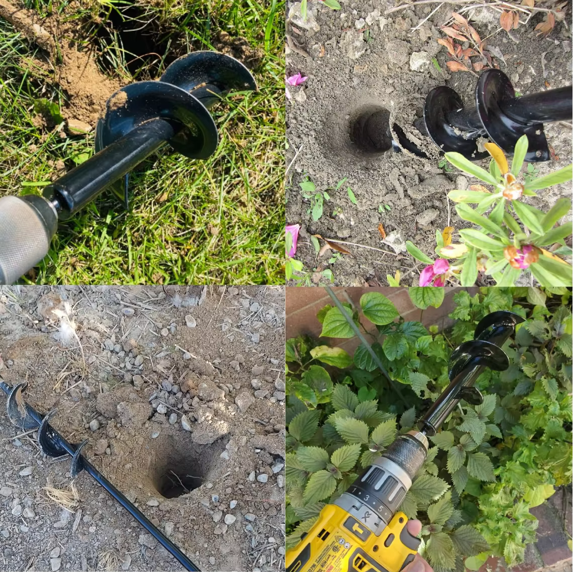 Lot de 3 tarières de jardin en spirale pour perceuses sans fil