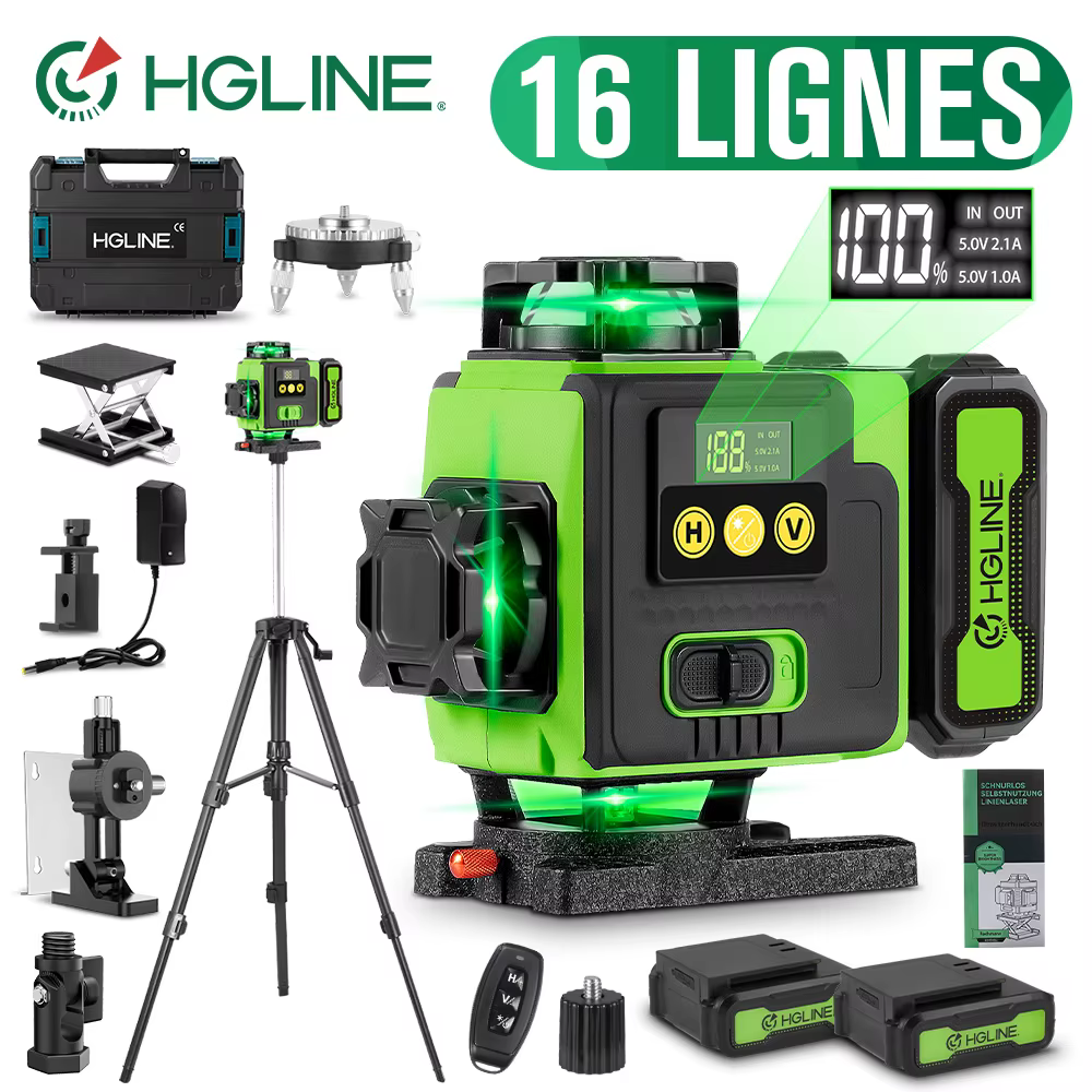 HGLINE 16 lignes niveau Laser APP télécommande niveaux horizontaux verticaux affichage de puissance de la Machine nivellement Laser avec trépied de 100 cm