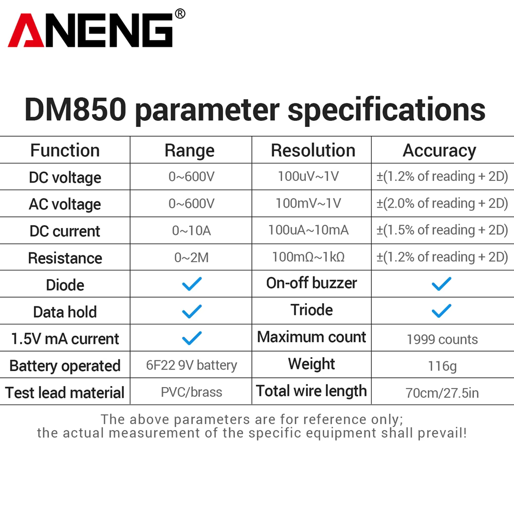Multimètre numérique intelligent ANENG DM850