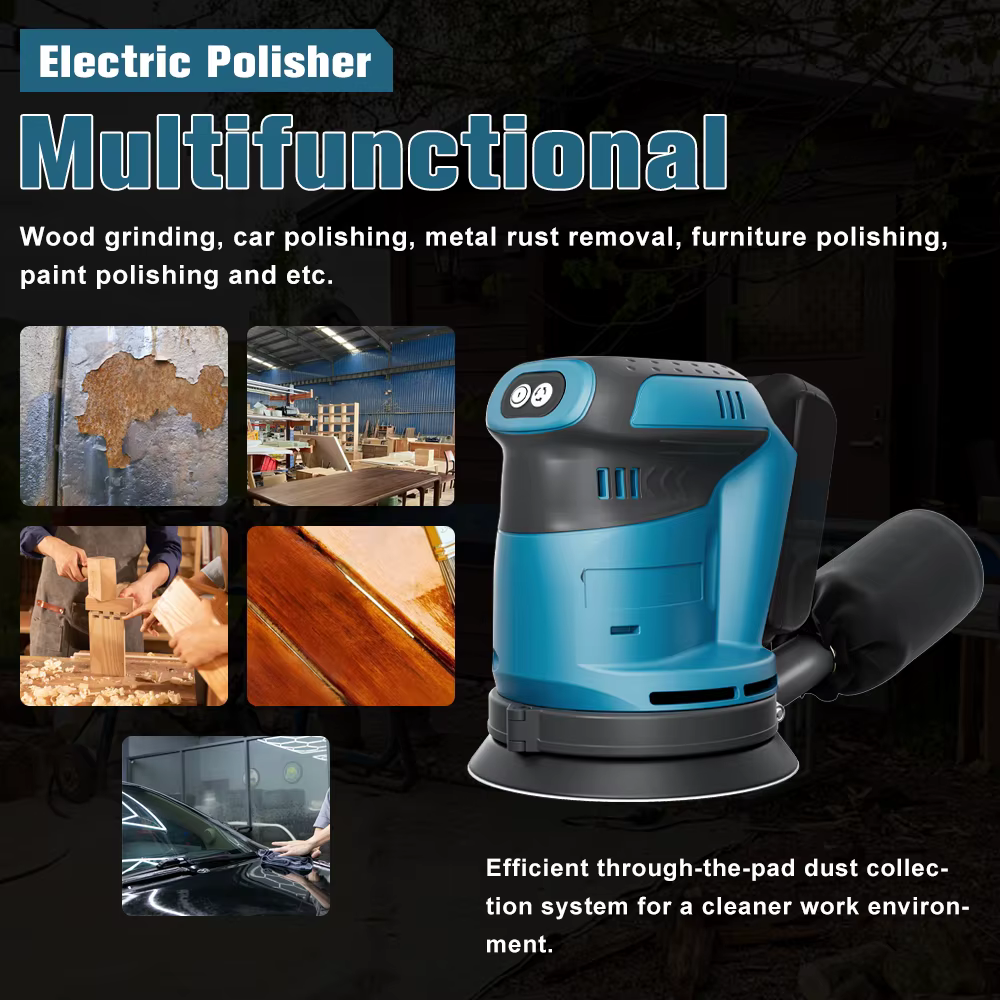 Ponceuse orbitale aléatoire électrique sans fil de 125mm pour batterie Makita 18V 3 vitesses meuleuse à bois