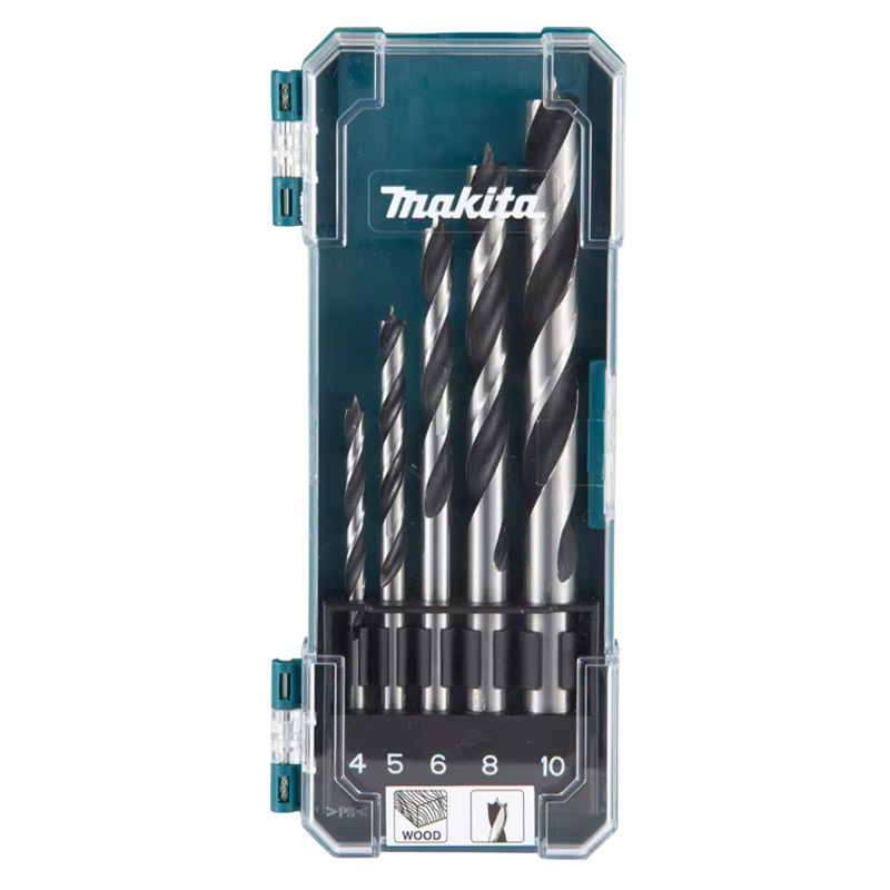 Makita D-72861 jeu de forets à bois 5 pièces 4 mm/5 mm/6 mm/8 mm/10 mm tige droite tournevis à percussion accessoires d'outils de forage hélicoïdal